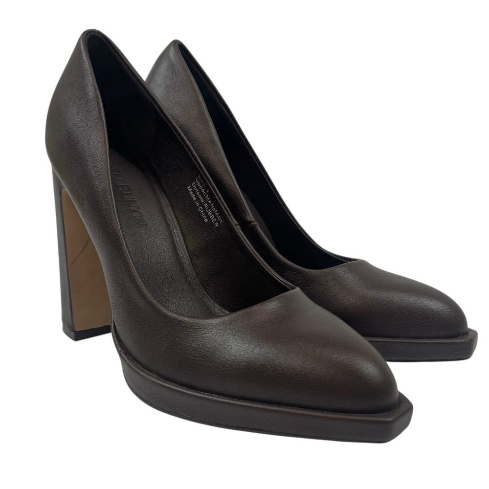 Gabrielle Union Platform Pumps Size 9 Brown Faux Leather Chunky Block Heel - Picture 10 of 10